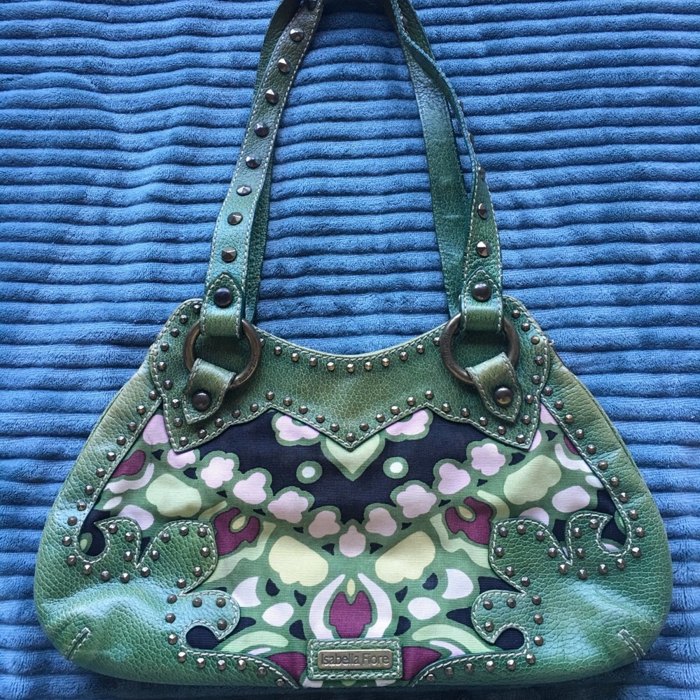 Isabella Fiore Green Shoulder Bag Purse Tote